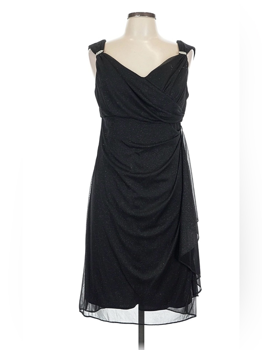 R&M Richards Black Sleeveless Draped Midi Dress